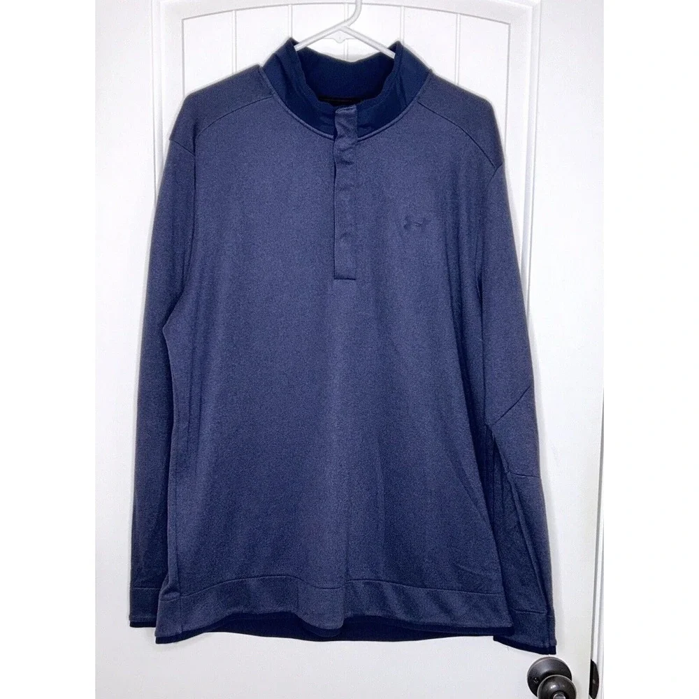 UNDER ARMOUR GOLF Blue Storm Sweater Fleece 1/4 Snap Mock Neck Top Sz XXL